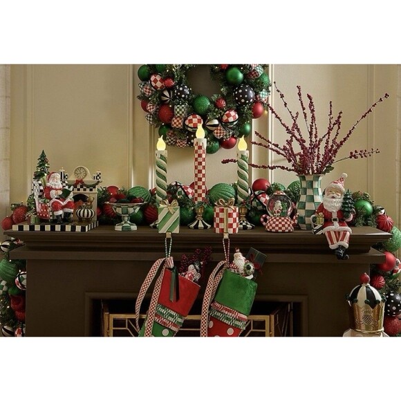MacKenzie- Childs Check It Out Santa Ledge Sitter - White Santa